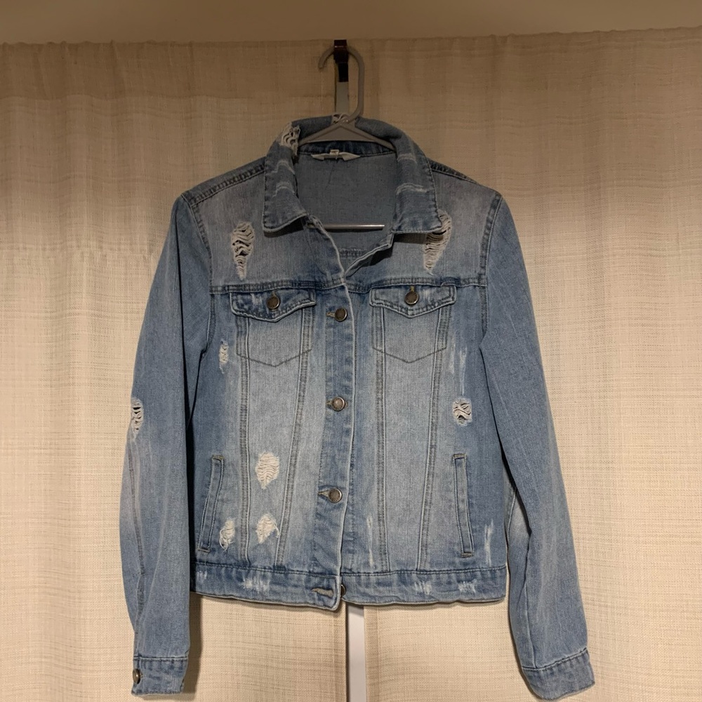 Light Blue Distressed Women's Denim Jacket